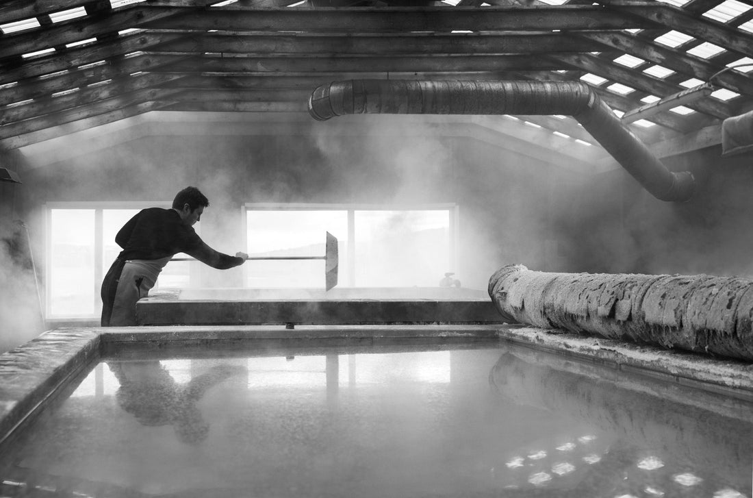 Steam rising in the salt house at Reykjanes