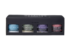 Set of Saltverk salt containers in a black box on a white background